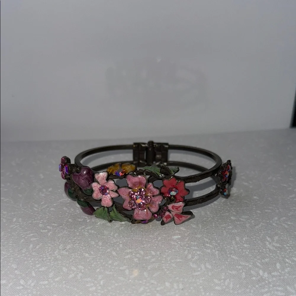Pink and‎ Purple Floral Bracelet with Artisanal Charm